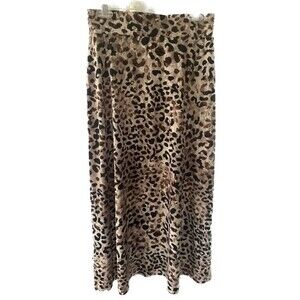 Ellen Tracy Women's Animal Leopard Print Maxi Skirt Side Slit Elastic Waist S